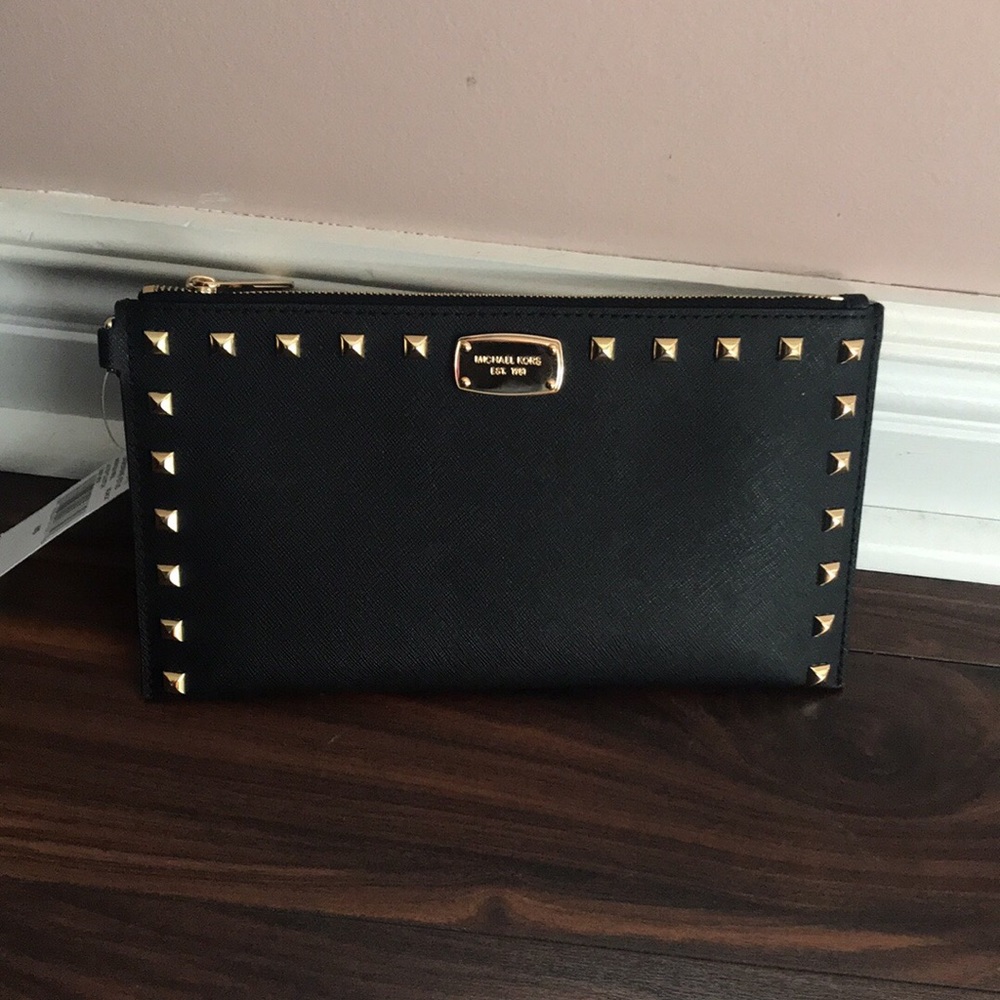Black Michael kors clutch with gold studs